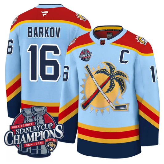 Aleksander Barkov Jersey 16 Florida Panthers 2025 Stanley Cup Back To Back Blue by Hockey David