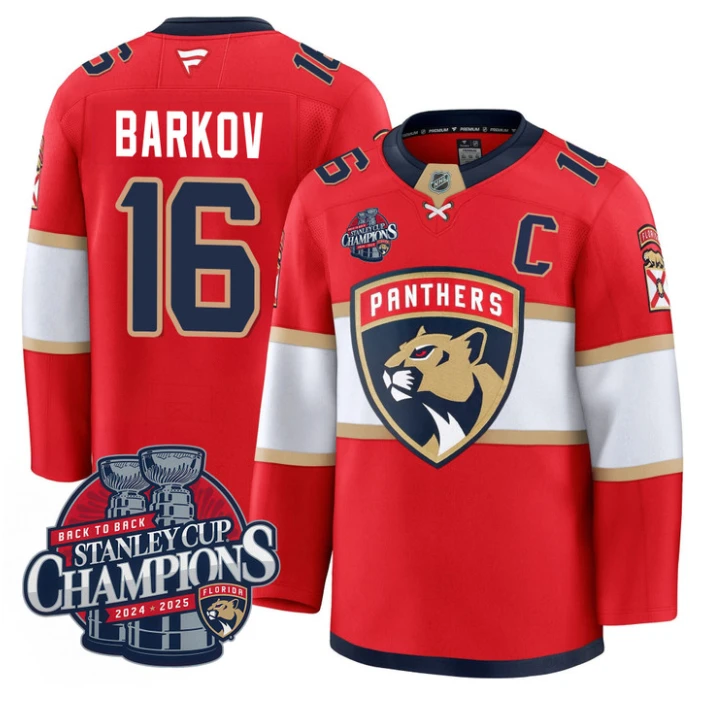 Aleksander Barkov Jersey 16 Florida Panthers 2025 Stanley Cup Back To Back Red by Hockey David