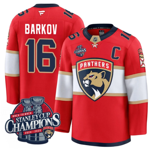 Aleksander Barkov Jersey 16 Florida Panthers 2025 Stanley Cup Back To Back Red by Hockey David