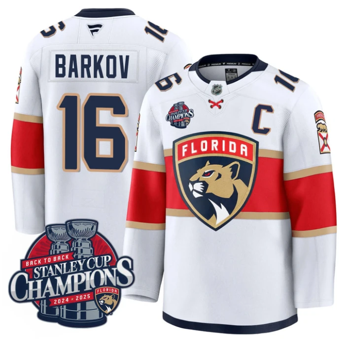 Aleksander Barkov Jersey 16 Florida Panthers 2025 Stanley Cup Back To Back White by Hockey David
