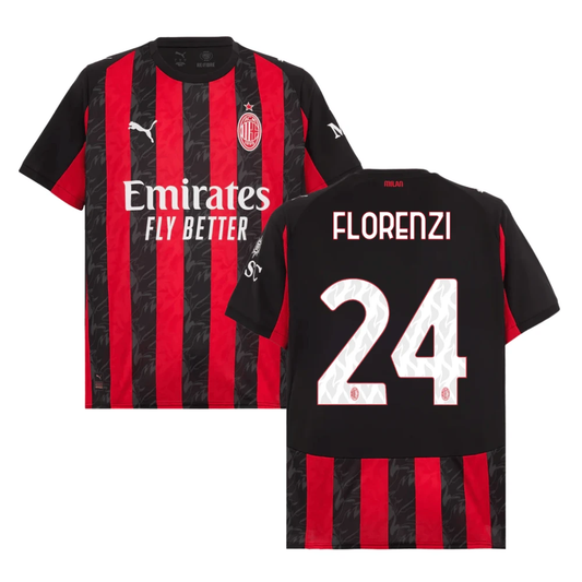Alessandro Florenzi 24 AC Milan 2025-26 Home Match Jersey – Black Red by Soccer Jersey