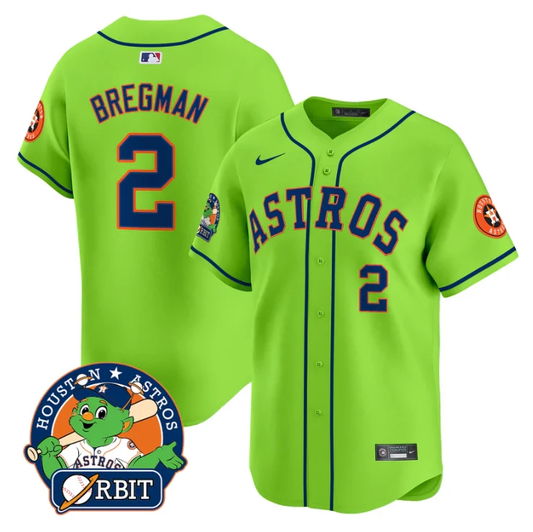 Alex Bregman Jersey #2 Astros Orbit Patch Vapor Premier Limited V2 Stitched Green by My Store