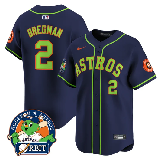 Alex Bregman Jersey #2 Astros Orbit Patch Vapor Premier Limited V2 Stitched Navy by My Store