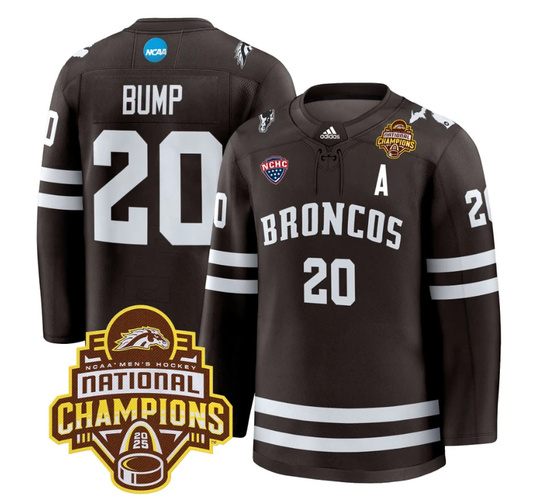 Alex Bump Jersey #20 Western Michigan Broncos 2025 National Champions Patch Premium Stitched Brown by Hockey David