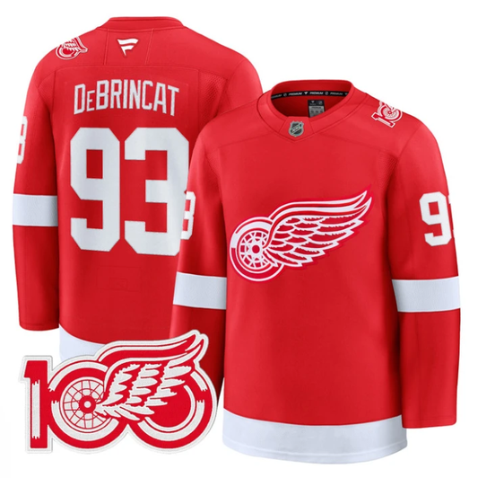 Alex DeBrincat Jersey #93 Detroit Red Wings 100th Anniversary Stitched Red by Hockey David