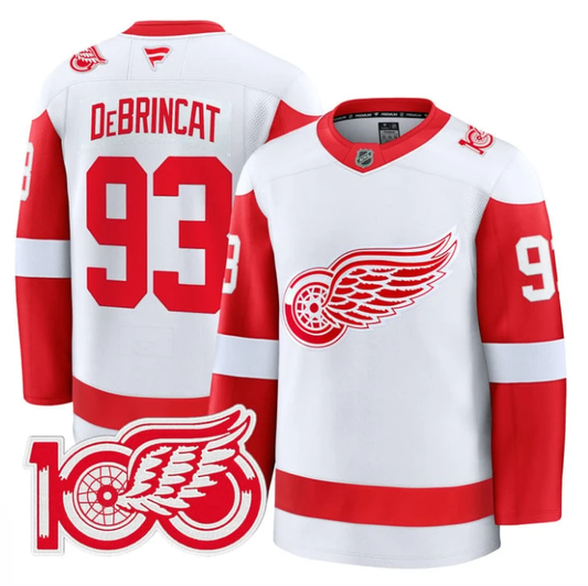 Alex DeBrincat Jersey #93 Detroit Red Wings 100th Anniversary Stitched White by Hockey David