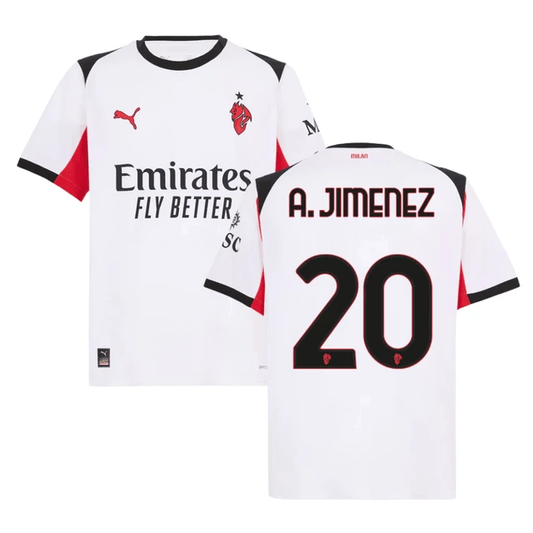 Alex Jimenez 20 AC Milan 2025-26 Away Men Jersey – White by Soccer Jersey