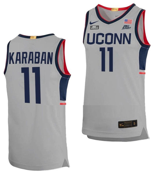 Alex Karaban Jersey UConn Huskies College Basketball Limited Gray #11 by My store basketball