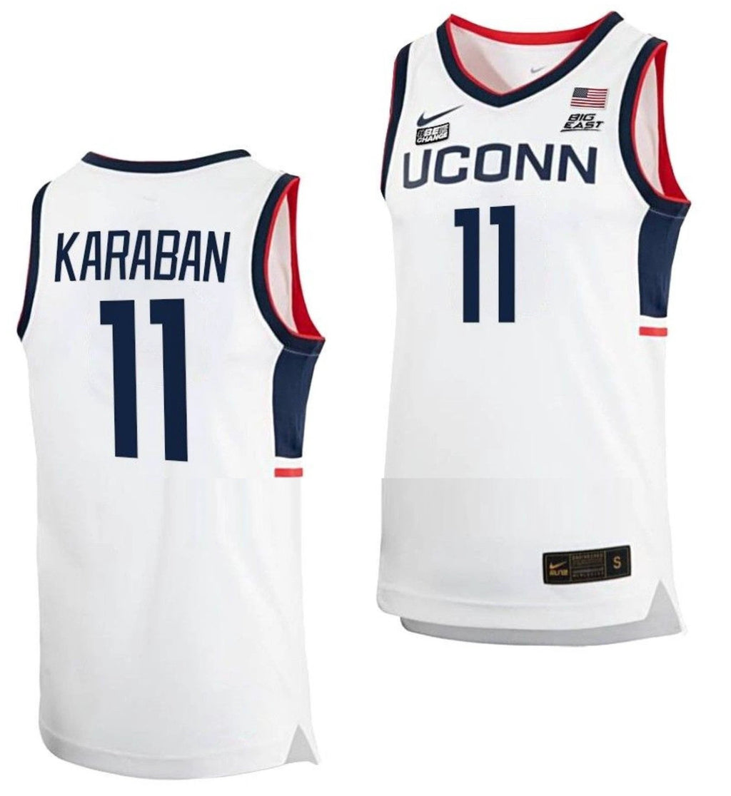 Alex Karaban Jersey UConn Huskies College Basketball White Replica #11 by My store basketball