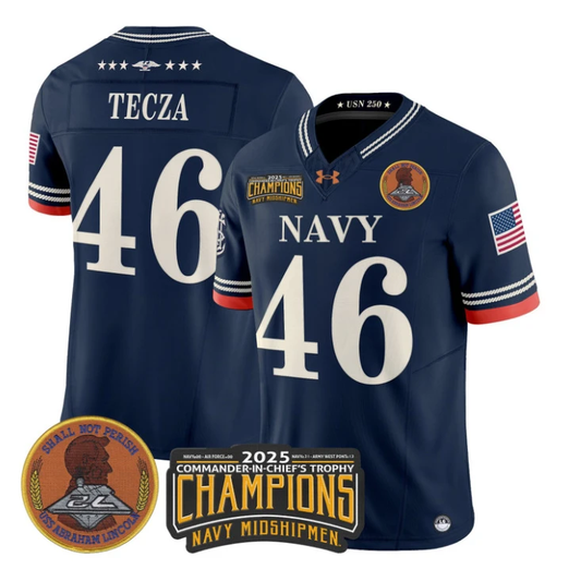 Alex Tecza Jersey #46 Navy Midshipmen 2025 Trophy Champions Stitched Navy by My Store NCAA Football Jerseys