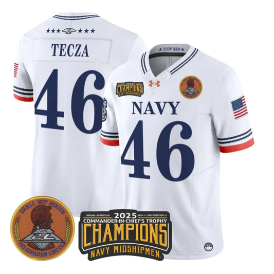 Alex Tecza Jersey #46 Navy Midshipmen 2025 Trophy Champions Stitched White by My Store NCAA Football Jerseys