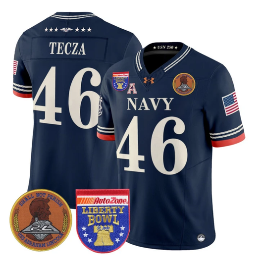 Alex Tecza Jersey #46 Navy Midshipmen 250th 2026 Liberty Bowl Stitched Navy by My Store NCAA Football Jerseys