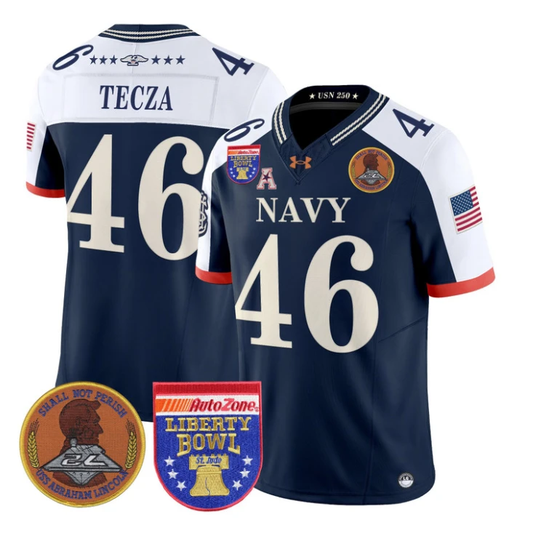 Alex Tecza Jersey #46 Navy Midshipmen 250th 2026 Liberty Bowl Stitched Navy Alternate by My Store NCAA Football Jerseys