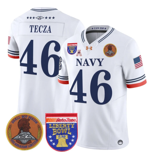 Alex Tecza Jersey #46 Navy Midshipmen 250th 2026 Liberty Bowl Stitched White by My Store NCAA Football Jerseys