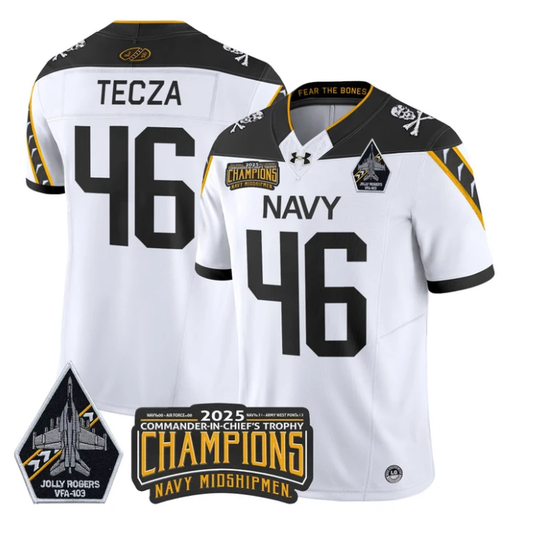 Alex Tecza Jersey #46 Navy Midshipmen Jolly Rogers 2025 Trophy Stitched White by My Store NCAA Football Jerseys