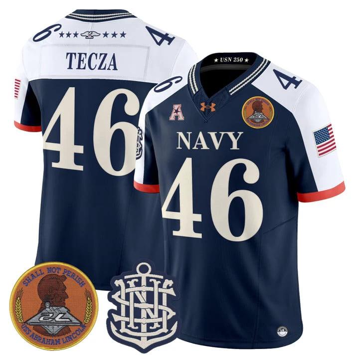 Alex Tecza Jersey #46 Navy Midshipmen 250th Anniversary Stitched by My Store NCAA Football Jerseys