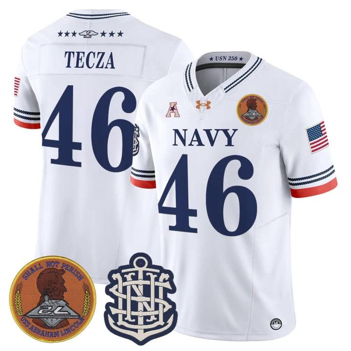 Alex Tecza Jersey #46 Navy Midshipmen 250th Anniversary Stitched by My Store NCAA Football Jerseys
