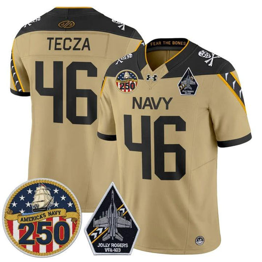 Alex Tecza Jersey #46 Navy Midshipmen Jolly Rogers 250th Patch Stitched by My Store NCAA Football Jerseys