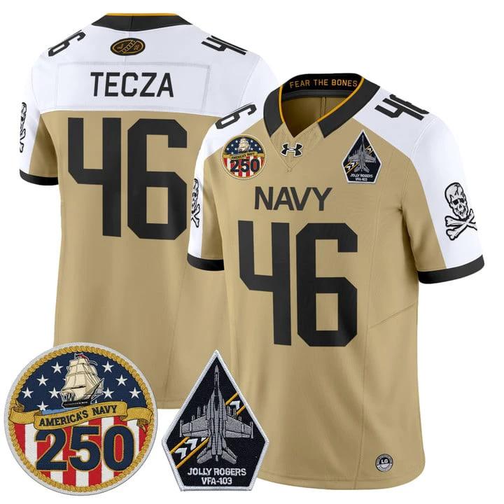Alex Tecza Jersey #46 Navy Midshipmen Jolly Rogers 250th Patch Stitched by My Store NCAA Football Jerseys