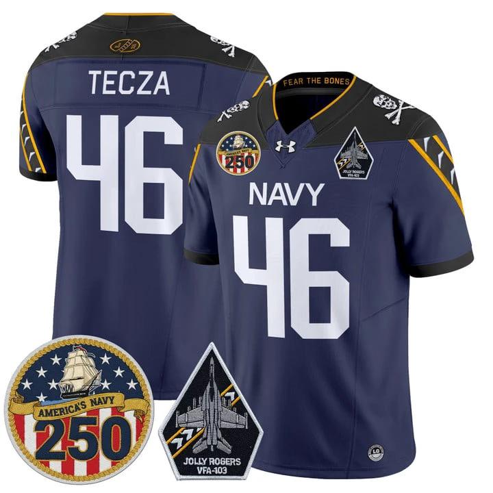 Alex Tecza Jersey #46 Navy Midshipmen Jolly Rogers 250th Patch Stitched by My Store NCAA Football Jerseys