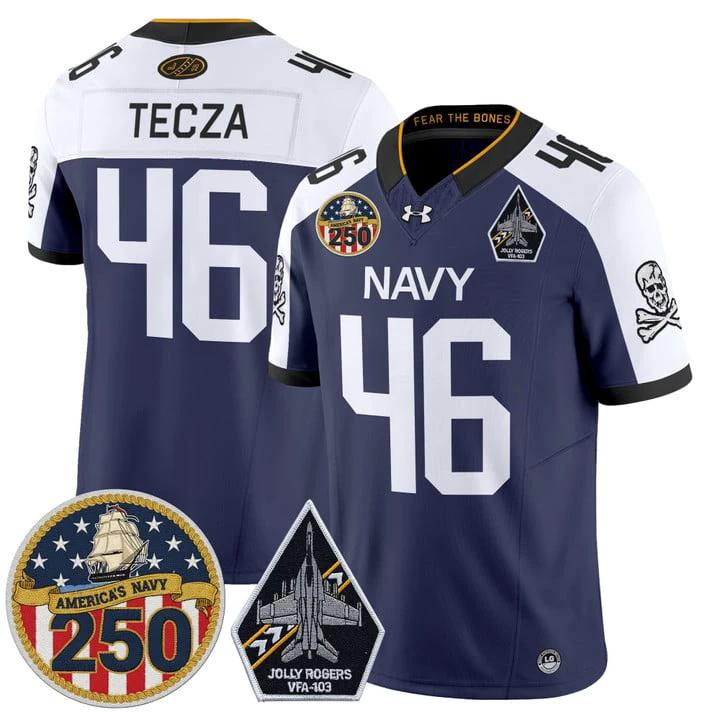 Alex Tecza Jersey #46 Navy Midshipmen Jolly Rogers 250th Patch Stitched by My Store NCAA Football Jerseys