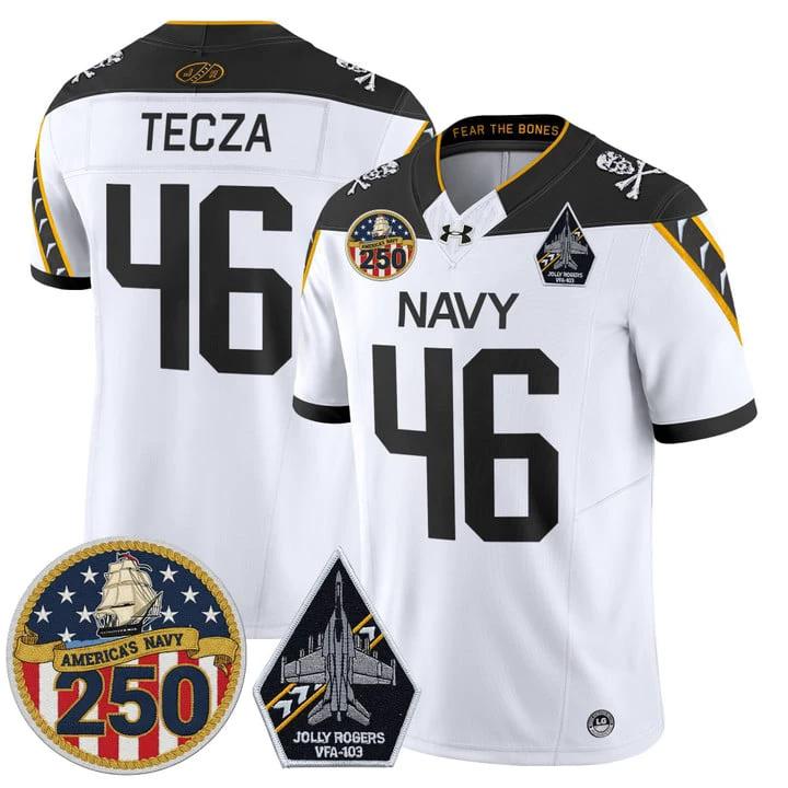 Alex Tecza Jersey #46 Navy Midshipmen Jolly Rogers 250th Patch Stitched by My Store NCAA Football Jerseys