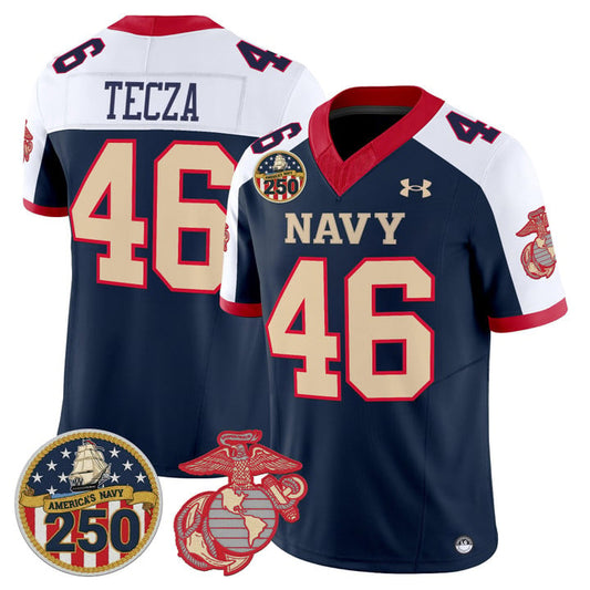Alex Tecza Jersey #46 Navy Midshipmen USMC 250th Patch Stitched by My Store NCAA Football Jerseys