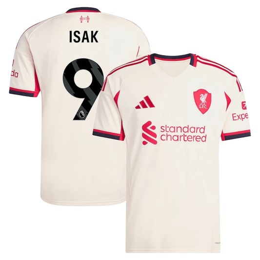Alexander Isak 9 Liverpool 2025-26 Away Match Jersey – Cream by Soccer Jersey