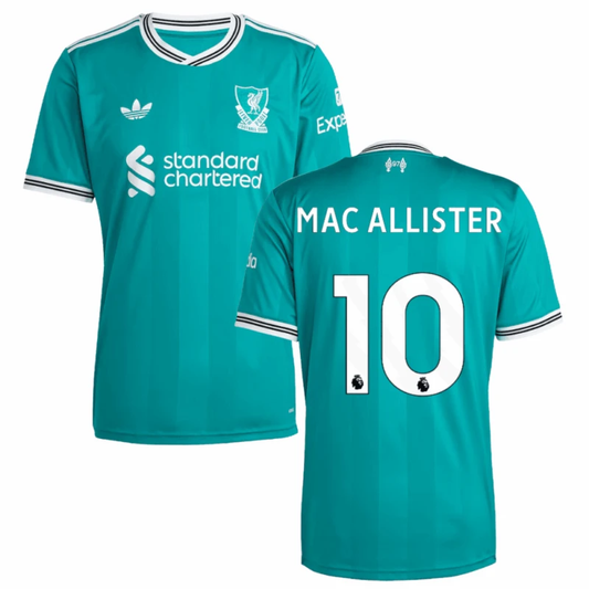 Alexis Mac Allister 10 Liverpool 2025-26 Third Match Jersey – Aqua by Soccer Jersey