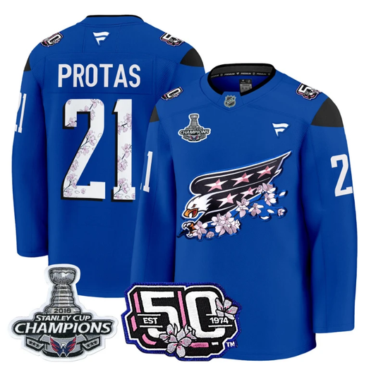 Aliaksei Protas Jersey #21 Washington Capitals 50th 2018 Stanley Cup Champions Patch Royal by Hockey David