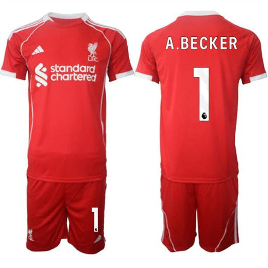 Alisson Becker Jersey #1 Liverpool Red Home 2025-26 Soccer Suit by Soccer Jersey