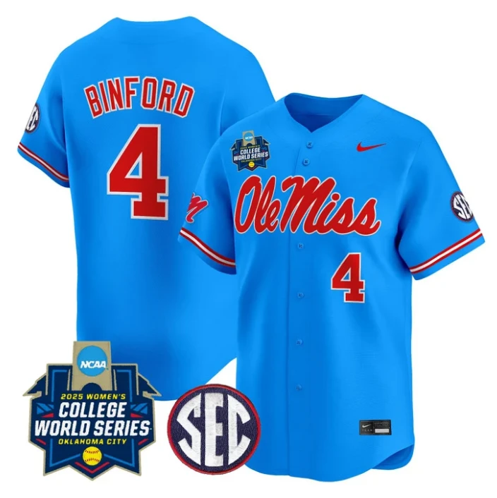 Aliyah Binford Jersey #4 Ole Miss Rebels Softball 2025 World Series Stitched Blue by My Store