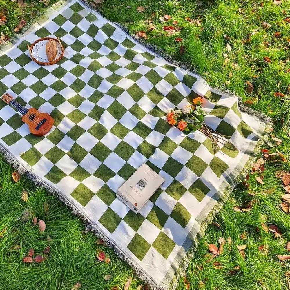 All-Season Checkered Picnic Blanket with Fringe by Casa & Beyond