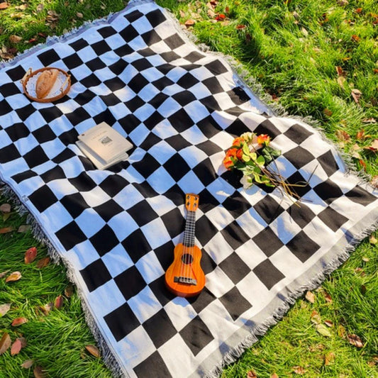 All-Season Checkered Picnic Blanket with Fringe by Casa & Beyond