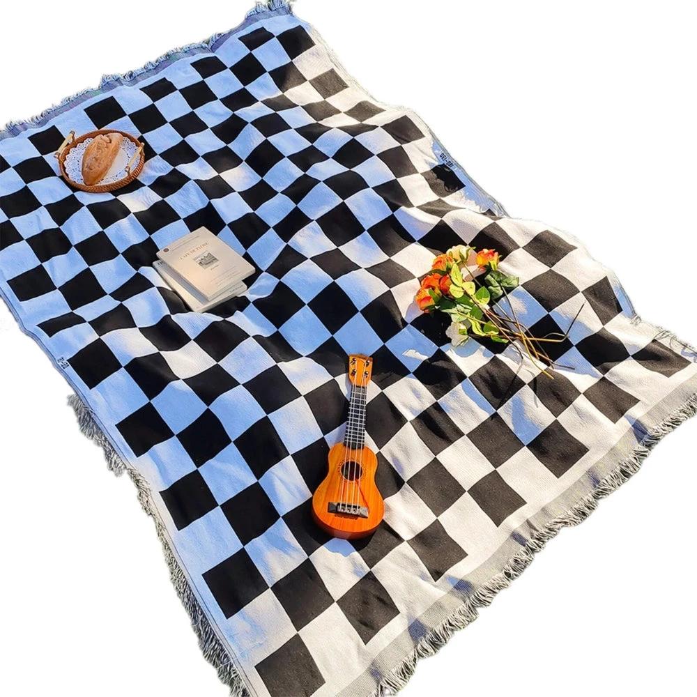 All-Season Checkered Picnic Blanket with Fringe by Casa & Beyond