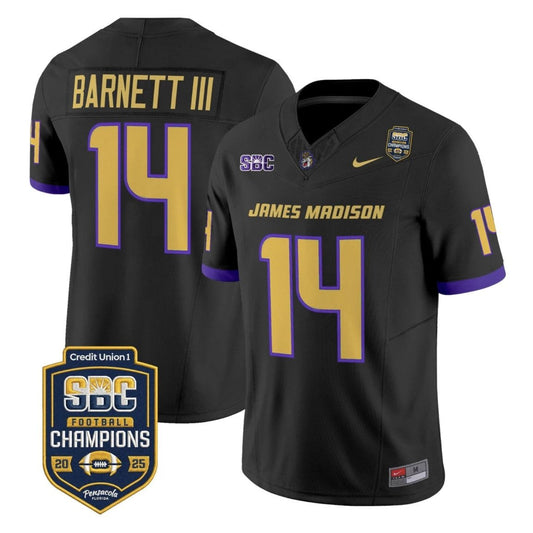Alonza Barnett III Jersey #14 James Madison Dukes 2025 SBC Champions Black by NCAA Football Jersey
