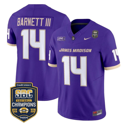 Alonza Barnett III Jersey #14 James Madison Dukes 2025 SBC Champions Purple by NCAA Football Jersey