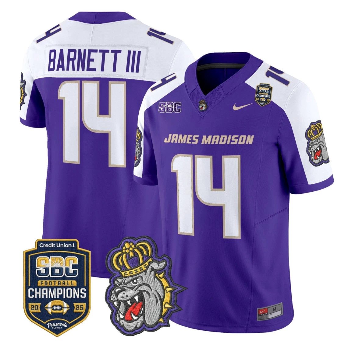 Alonza Barnett III Jersey #14 James Madison Dukes 2025 SBC Champions Purple Alternate by NCAA Football Jersey