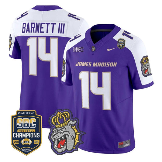 Alonza Barnett III Jersey #14 James Madison Dukes 2025 SBC Champions Purple Alternate by NCAA Football Jersey