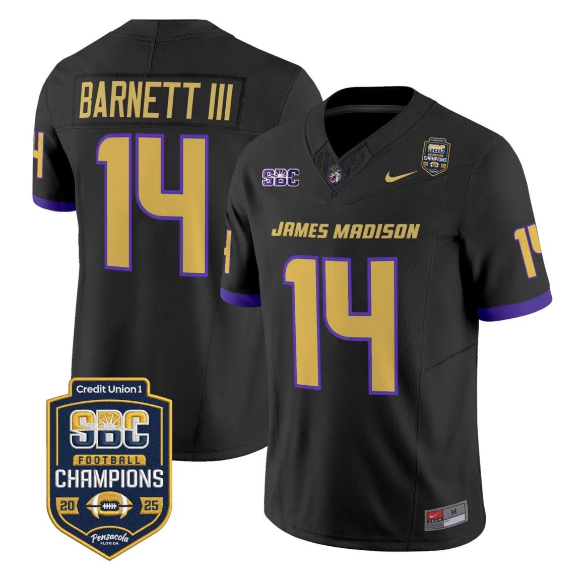 Alonza Barnett III Jersey #14 James Madison Dukes 2025 SBC Champions by My Store NCAA Football Jerseys