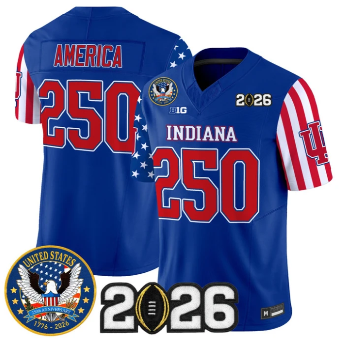 America Jersey #250 Indiana Hoosiers America 250 Edition 2026 CFP Stitched by My Store NCAA Football Jerseys