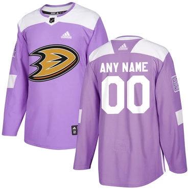 Anaheim Ducks Purple Pink Custom Hockey Fights Cancer Practice Jersey by Hockey David