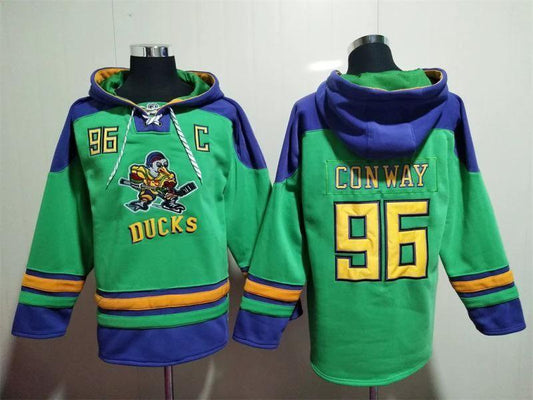 Anaheim Ducks #96 Charlie Conway Pullover Hoodie Green by Hoodie Pullover