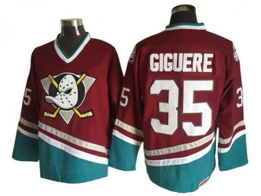 Anaheim Mighty Ducks #35 Jean-Sebastien Giguere Burgundy 2003 Vintage CCM Jersey by Hockey David