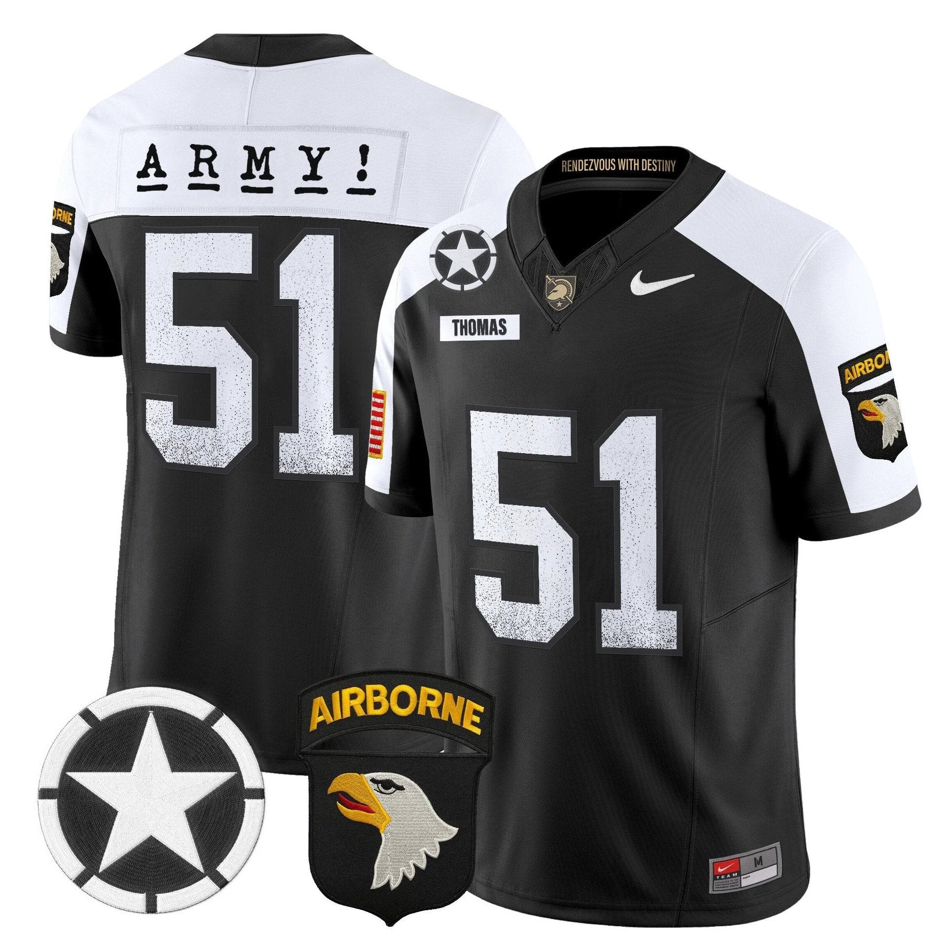 Andon Thomas Jersey #51 Army Black Knights 2025 Screaming Eagles Stitched by My Store NCAA Football Jerseys