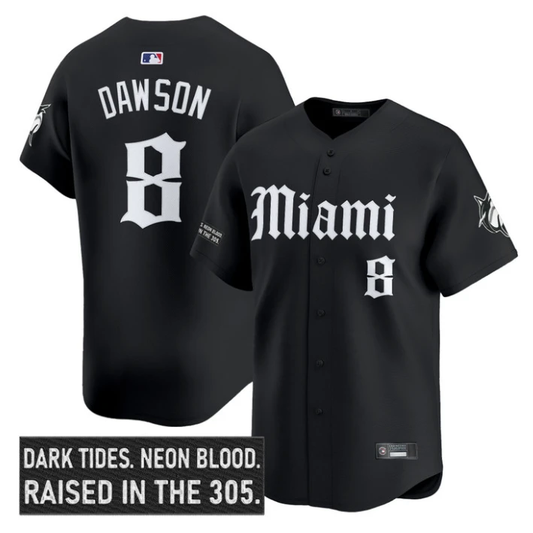 Andre Dawson Jersey #8 Miami Marlins Gothic Vice Edition Stitched Black by My Store