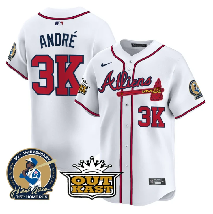 André Jersey #3K Atlanta Braves Atliens Hank Aaron Patch Limited Stitched White by My Store