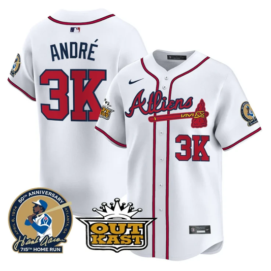 André Jersey #3K Atlanta Braves Atliens Hank Aaron Patch Limited Stitched White by My Store