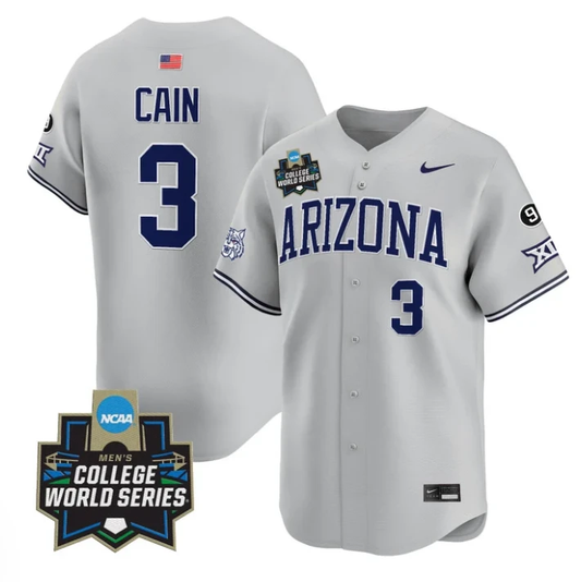 Andrew Cain Jersey #3 Arizona Wildcats 2025 World Series Stitched Gray by My Store
