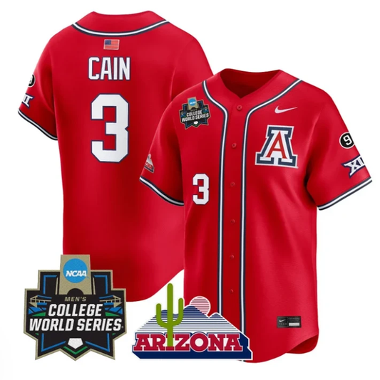 Andrew Cain Jersey #3 Arizona Wildcats 2025 World Series Stitched Red by My Store